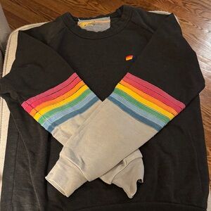 Aviator Nation Black Sweatshirt with Rainbow Stripes